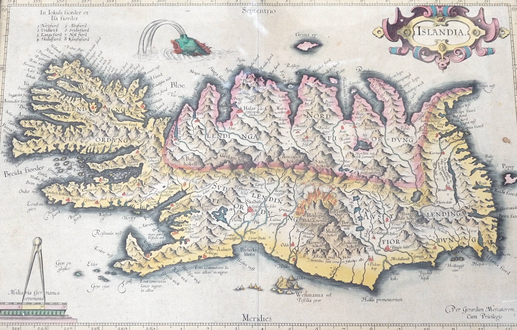 Gerard Mercator, coloured engraving, Map of Islandia (Iceland), 27.5 x 43cm